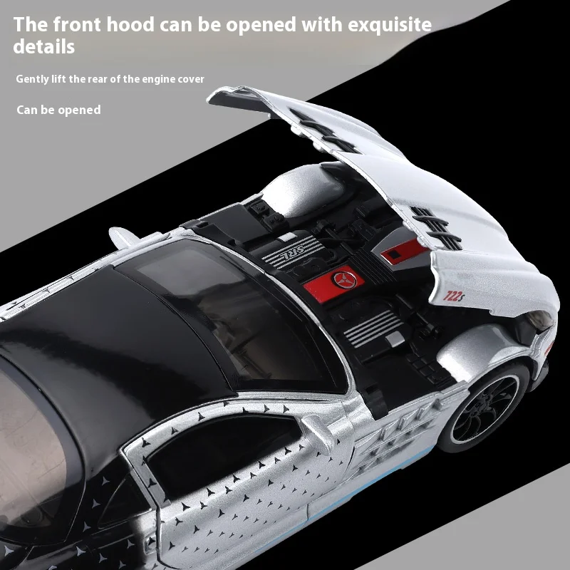 1/32 Metal Die Cast SLR Sports Car Model Simulation Sound and Light Car Model Collection with Base Holiday Gift