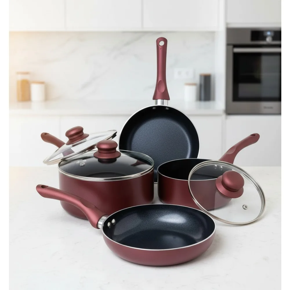 

Набор посуды с антипригарным покрытием из 6 предметов, индукционные кастрюли и сковородки со стеклянными крышками, все необходимое для кухни без ПТФЭ/ПФА