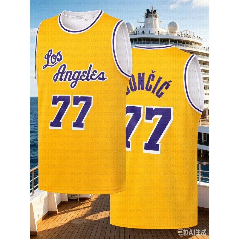 Retro Doncic 77 Style Basketball Jersey Purple Number Print Sports Uniform Casual 3d Printed Vest Kids and Men Women