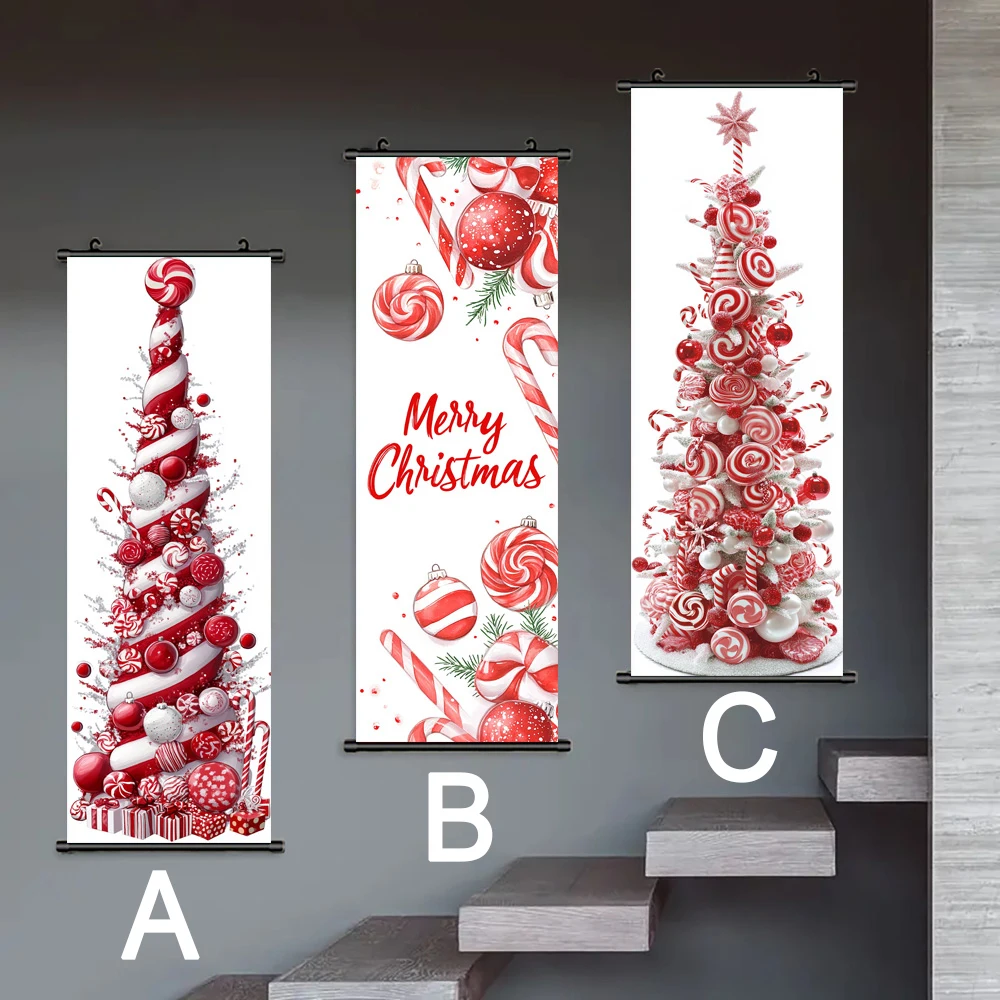 Candy Themed Christmas Tree C , Christmas Day Decoration Hanging Painting,  Ideal Holiday Gift, 16x47 inches