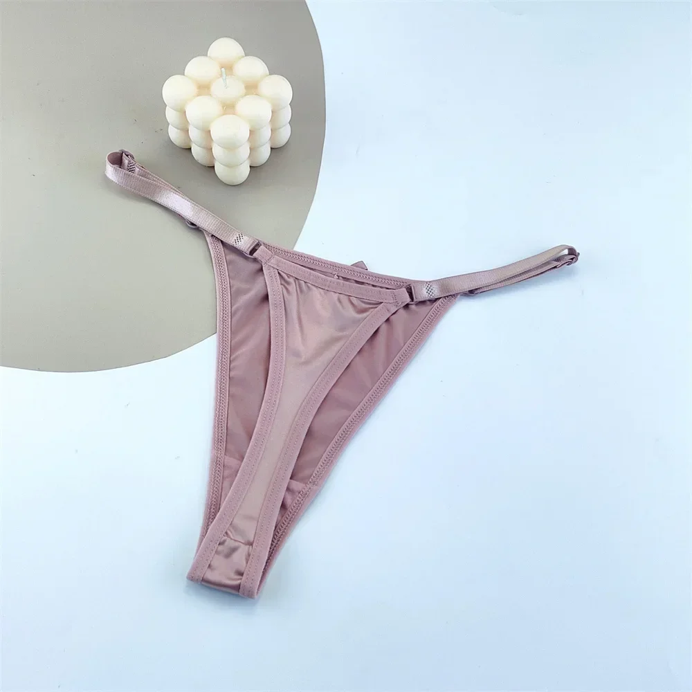 3PCS Adjustable Satin Thong Women Sexy G-string Underwear Low Waist T Back Peach Buttocks Tempting Sexy Bow Lingerie