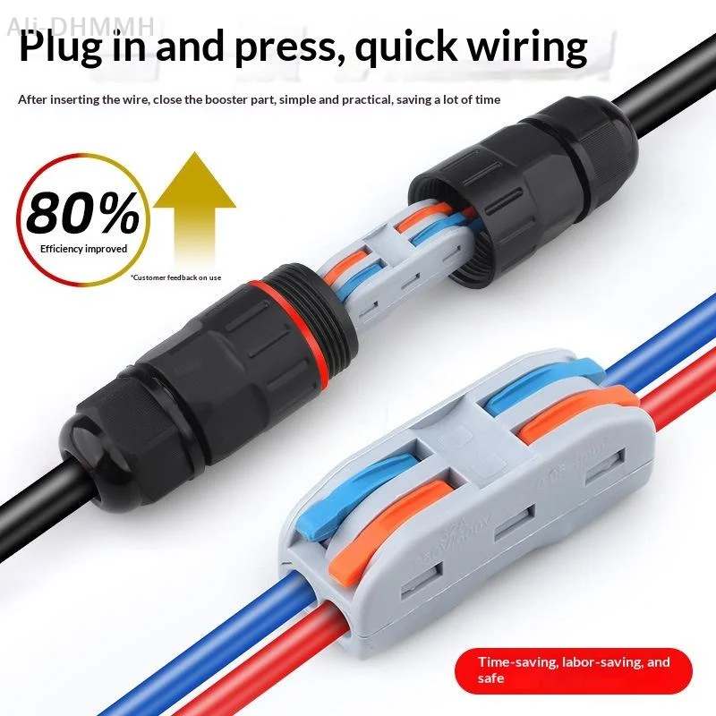 ZLinKJ 1/3Pcs Wire Connector IP68 Waterproof Cable Connector Quick Connection 2 In 2 Out 2/3 Pin Electrical Terminal Adapter
