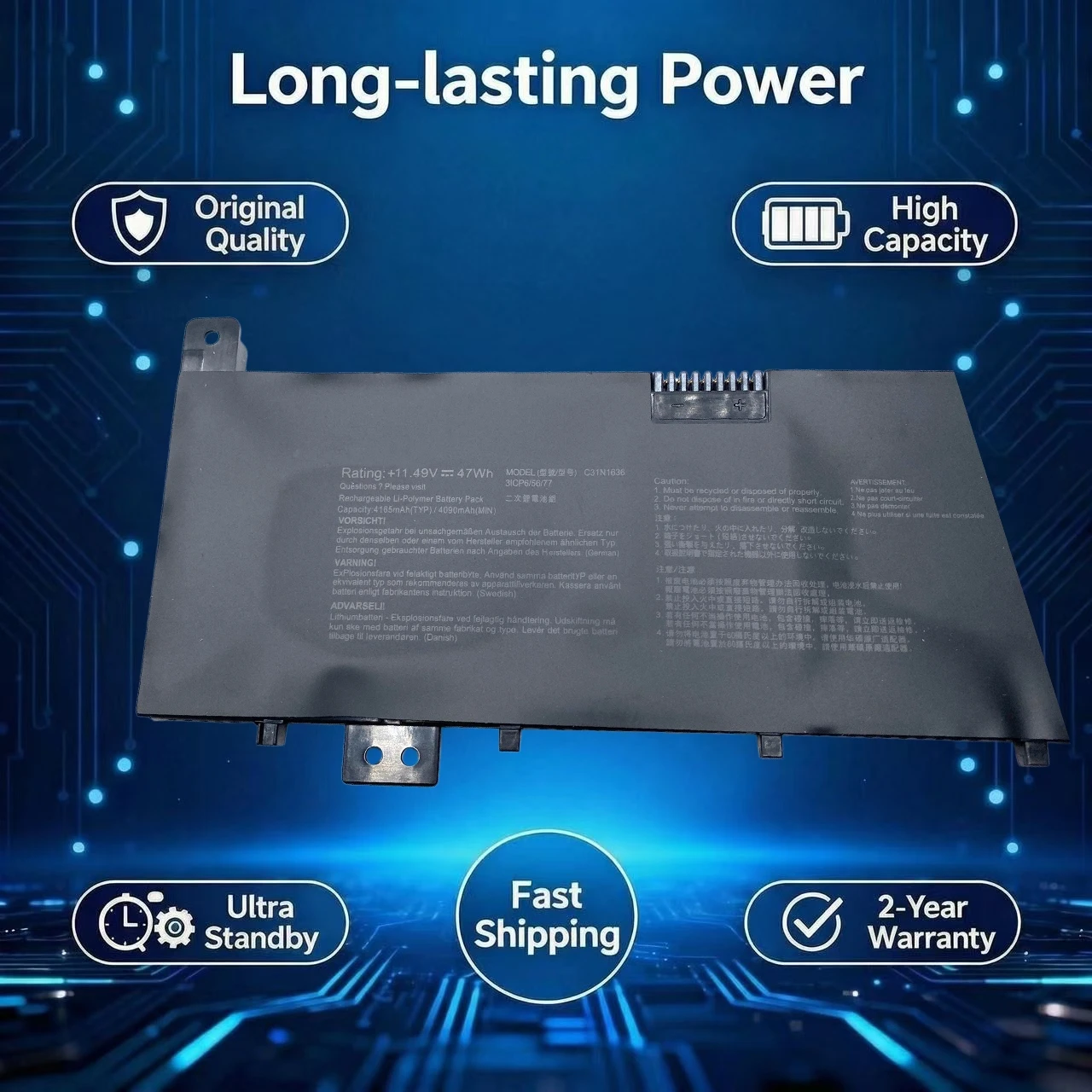 Original C31N1636 Laptop Battery For ASUS VivoBook Pro 15 N580V N580VD N580GD NX580V NX580VD X580V X580GD M580GD ZenBook UX502VD