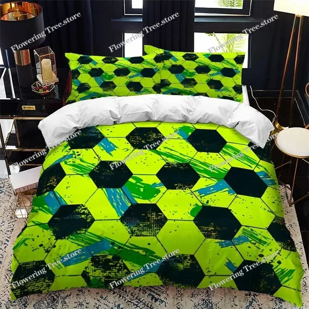 

Soccer Duvet Cover Set FootBall Print Bedding Set with Comforter Cover and Pillowcases Ball Theme for Kids Teens Adults029