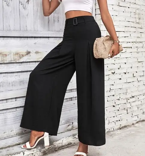 

2025 new autumn women's pants, simple style, hanging solid color, high waist wide leg women's casual pants
