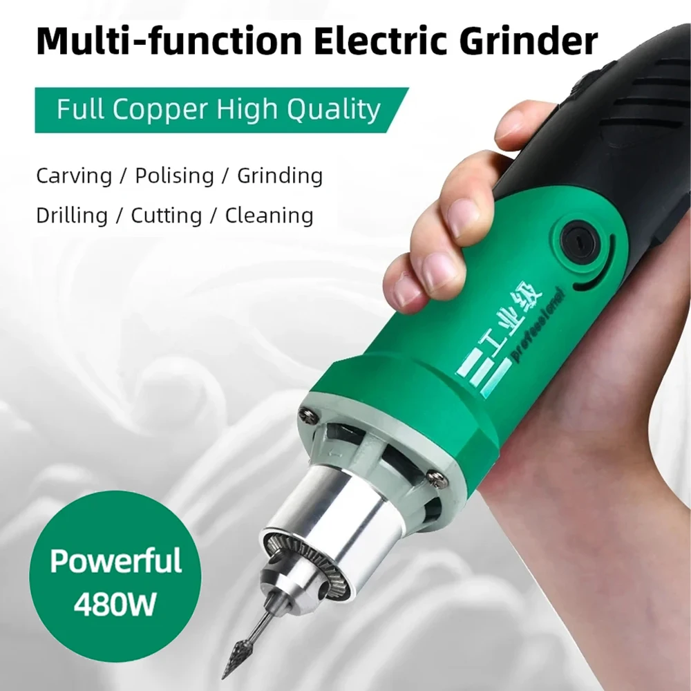 480W Electric Grinder Carver Polisher Driller Mini Drill Metalworking Woodworking Rotary Tool Set