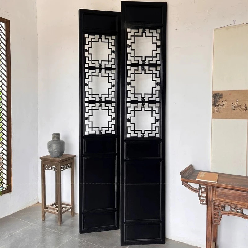 Chinese solid wood screen partition Garden antique doors and windows old wood carving retro background wall grid customization
