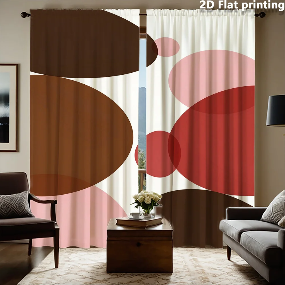 2pc Modern Abstract Geometric Living Room Curtains Window Drapes Aesthetic Print Brown Red Beige Room Decor Curtain Panels