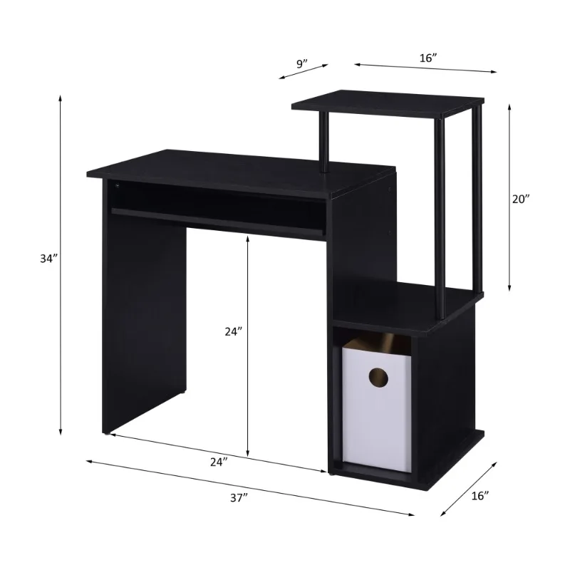 Modern Black Foldable Computer Desk with Storage Cabinet Space-Saving Home Office Writing Table Study Workstation