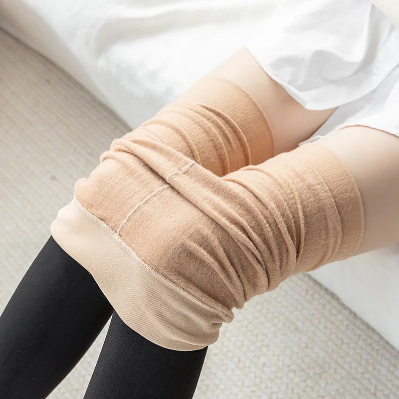 Women Warm Tights Spring False Leg Pantyhose Stripe Velvet Thick False Calf Socks Skin Patchwork Stockings Ladies Fur Pantyhose