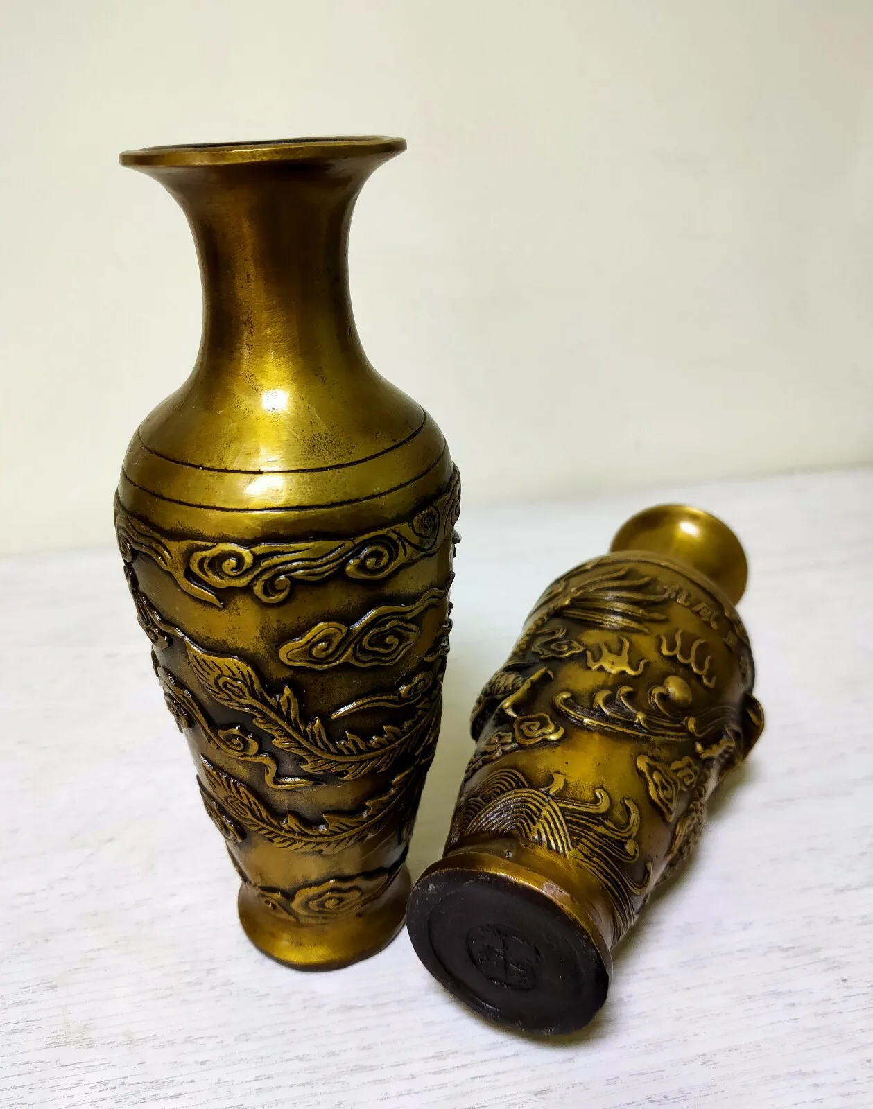 Dragon Phoenix old carved Incense Burners VASE censer bronze pot antique A pair