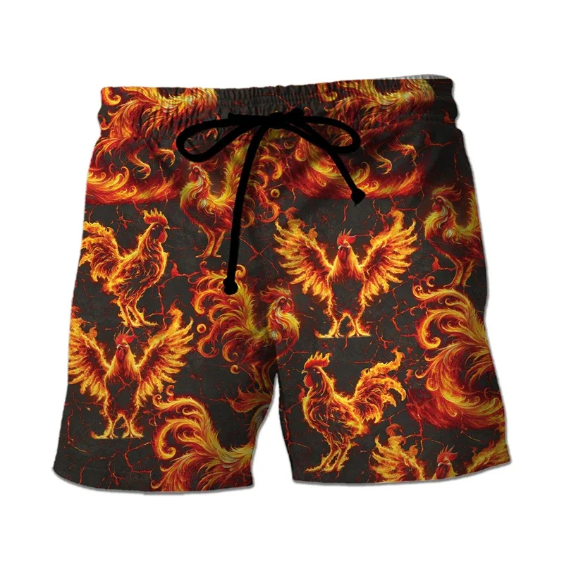 Funny Chicken Graphic Short Pants Men American Flag Pattern Board Shorts Loose Quick Drying Male Swim Trunks Kids Beach Shorts