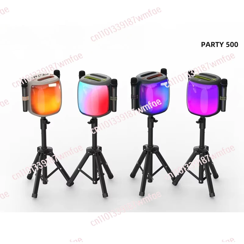 500 portable outdoor wireless speakers with RGB light stereo subwoofer speakers and two party microphones