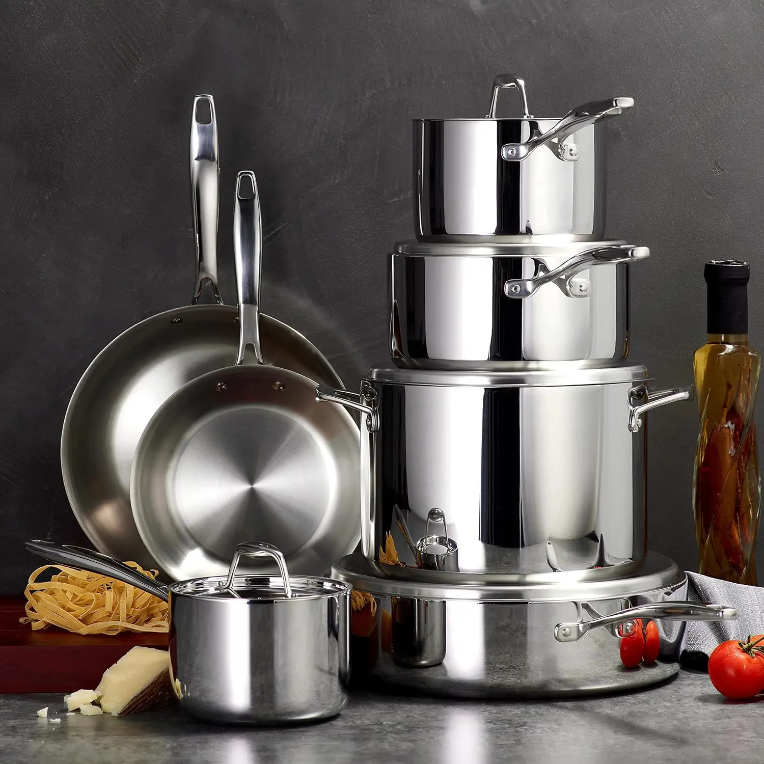 Stainless Steel Signature Pots Pans Set 12 Piece Tri Ply Clad