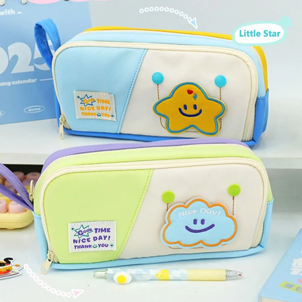 

Multifunctional Contrast Color Pen Bag Multilayer Large Capacity Stationery Bag Handheld Pencil Case School Office