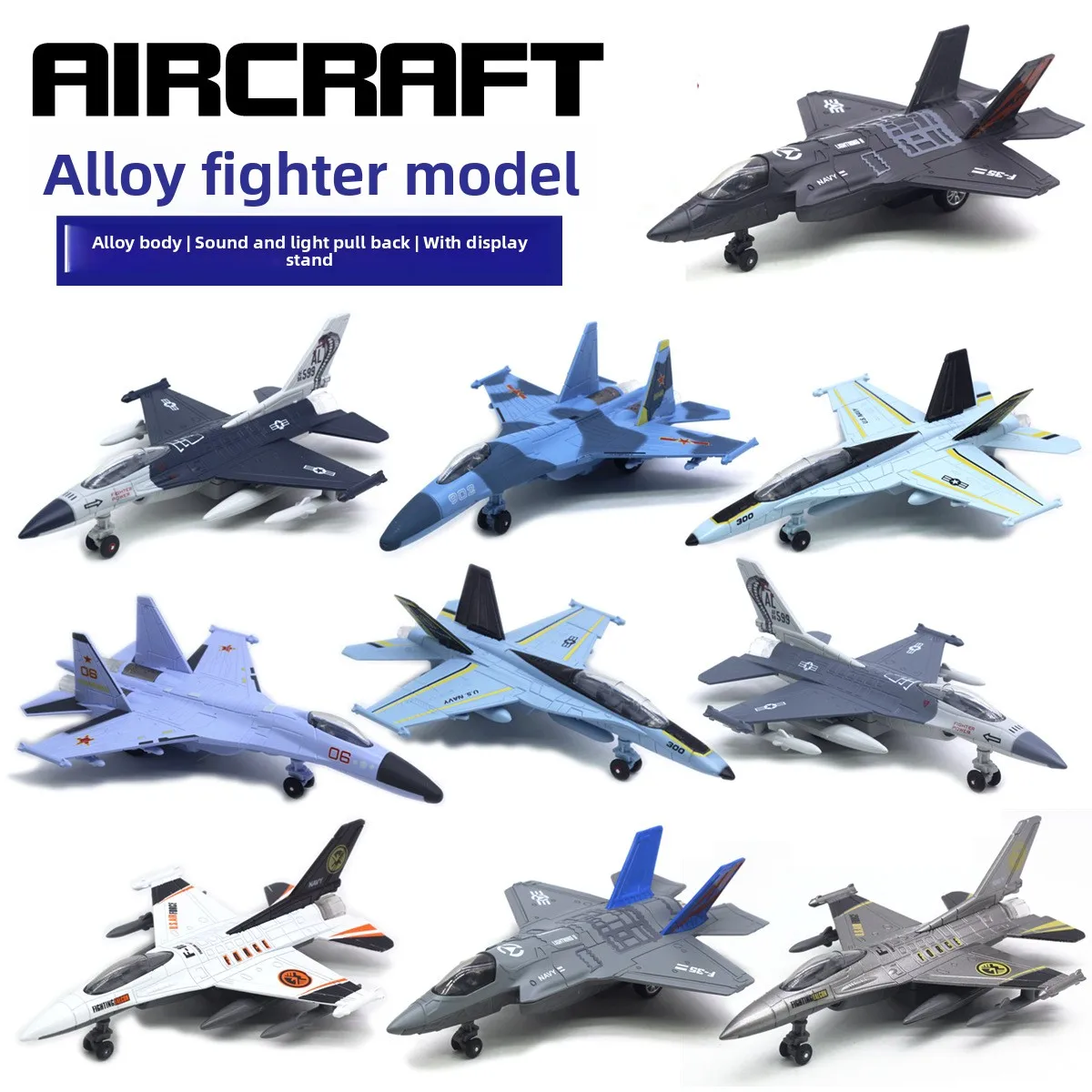 

22CM Alloy Fighter Model F-16 Su-35 F-18 F35 Various Aircraft, Cross-border