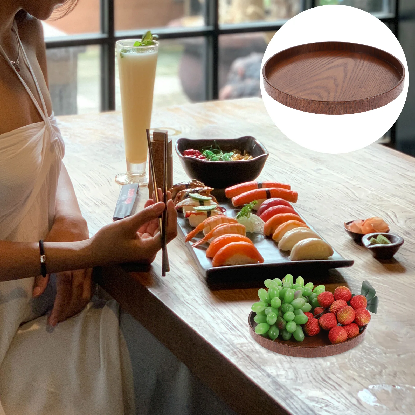 

Wooden Tray Solid Fine Polished Food Serving Plate for Cake Dessert Snack Fruit Display Rustic Wood Tray