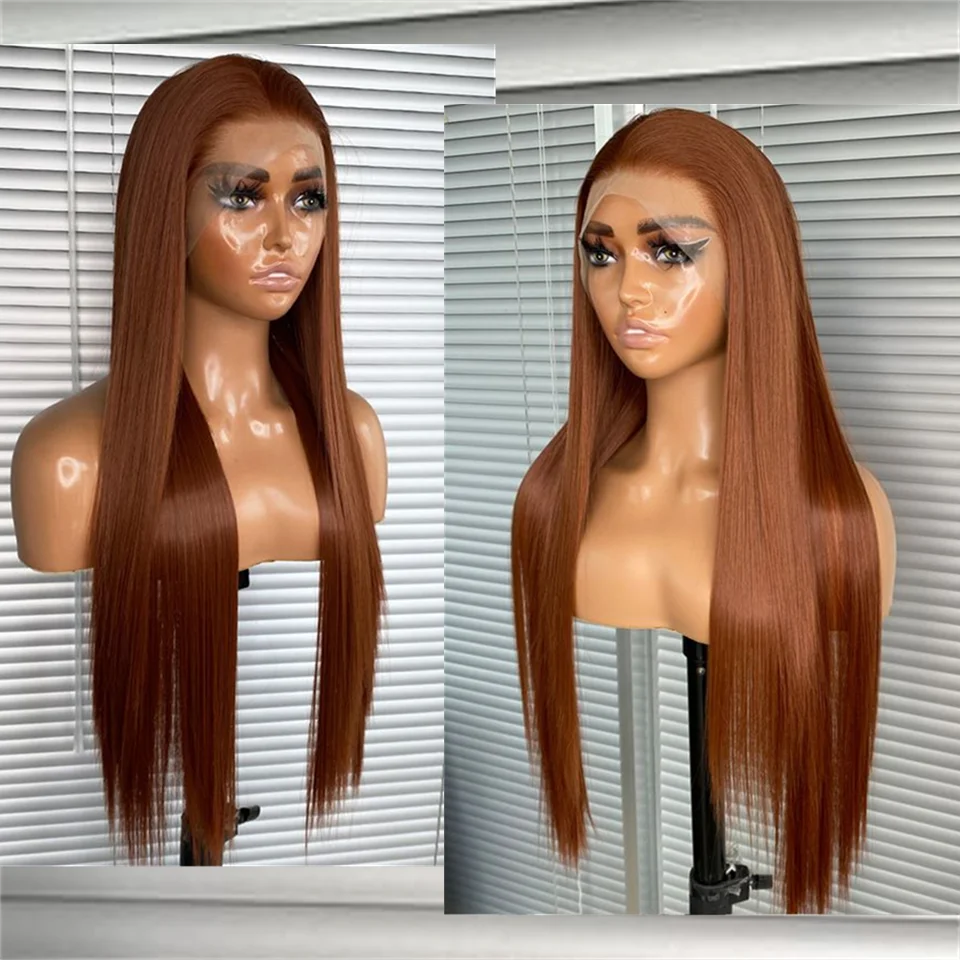 Chocolate Brown Straight Lace Front Wigs Human Hair Wig Glueless 13X4 Frontal Lace #4 Chestnut Color Peruvian Remy Hair 34 Inch