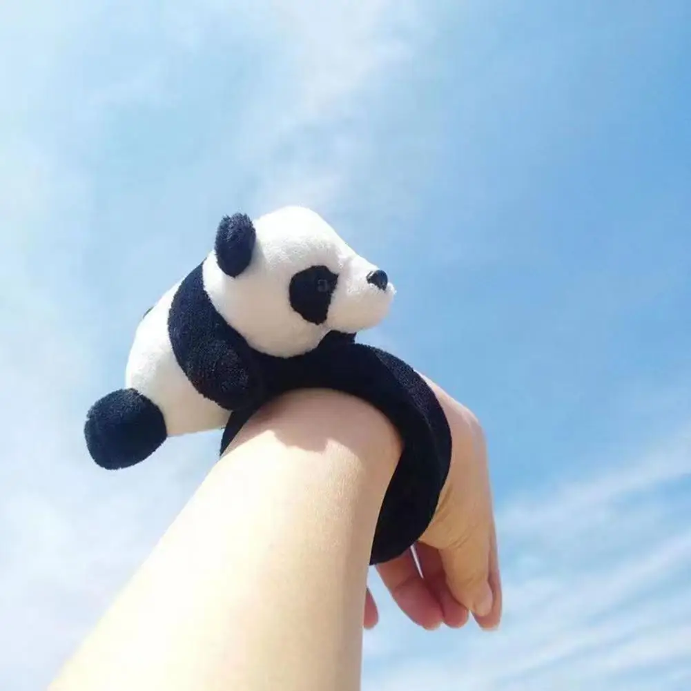 Cartoon Panda Slap Bracelet Soft Plush Panda Doll Bracelet Color Matching Elastic Band Couple Gift Wrist Decoration for Wrapping
