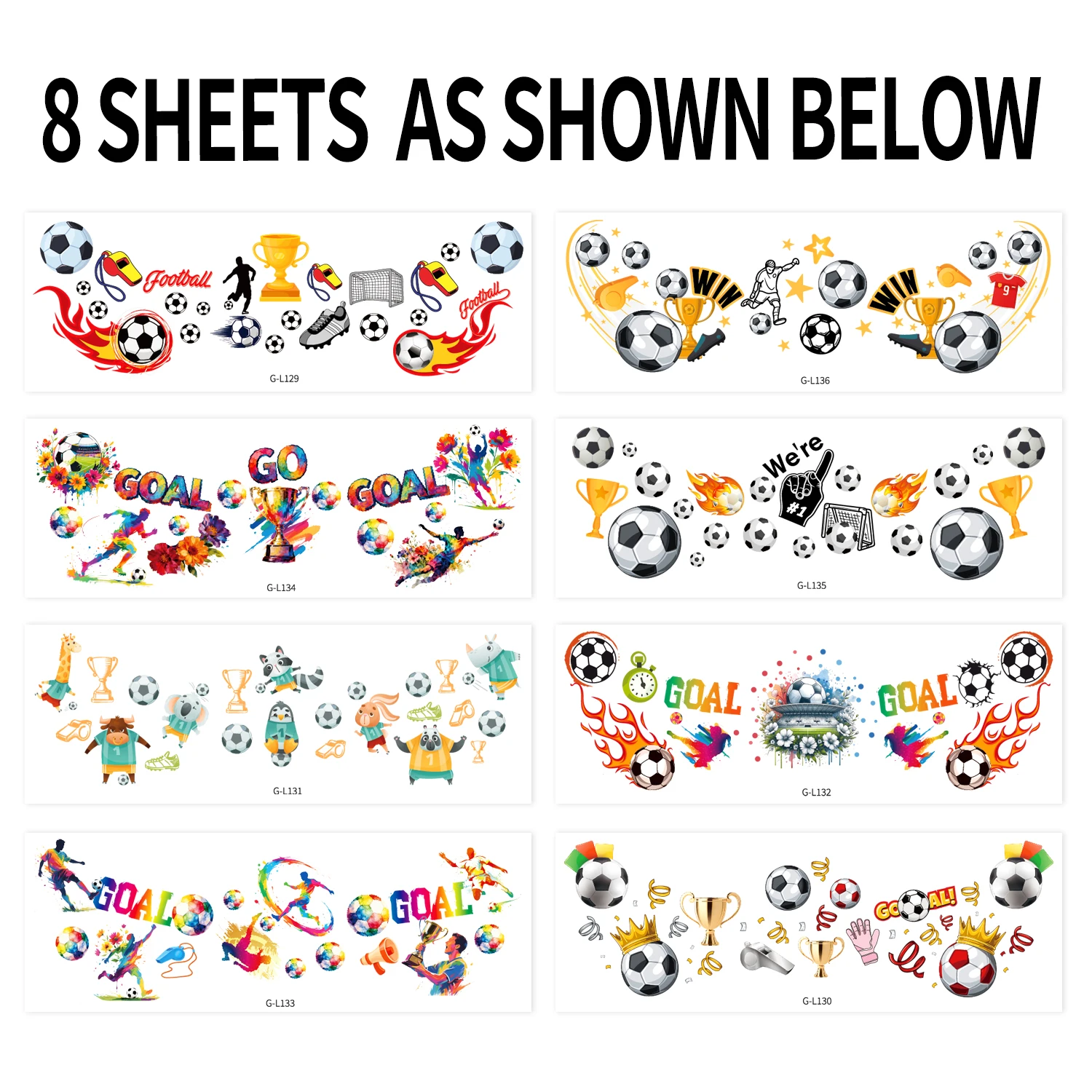 สติ๊กเกอร์ลายรอยสักชั่วคราวรูปฟุตบอล 8 แผ่น สำหรับตกแต่งงานวันเกิด ของชำร่วย ของตกแต่ง ฟุตบอลโลกยุโรป