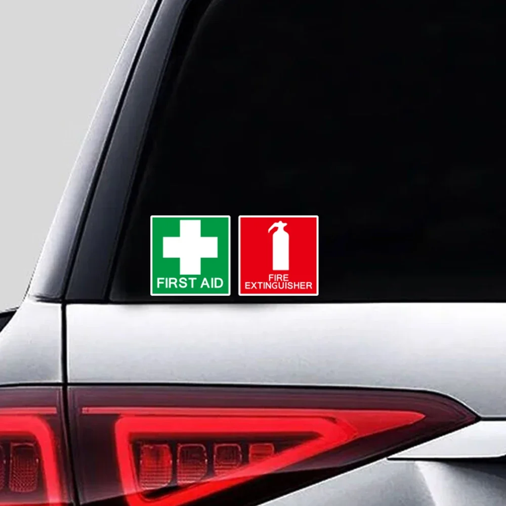 Fire Extinguisher First Aid Safety Sign Vinyl Decal 10x10cm Waterproof Car Sticker for Window Bumper Body Tuning Accessories