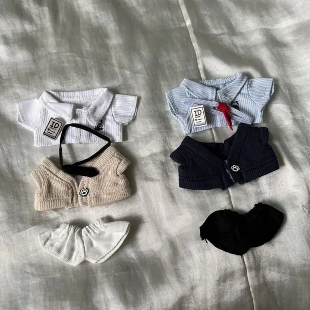 Nessun attributo Vestiti per bambole Uniforme 10 cm Vestiti di cotone Pantaloni Camicia Vestiti Outfit T-shirt Bella vestire Set 10 cm di cotone