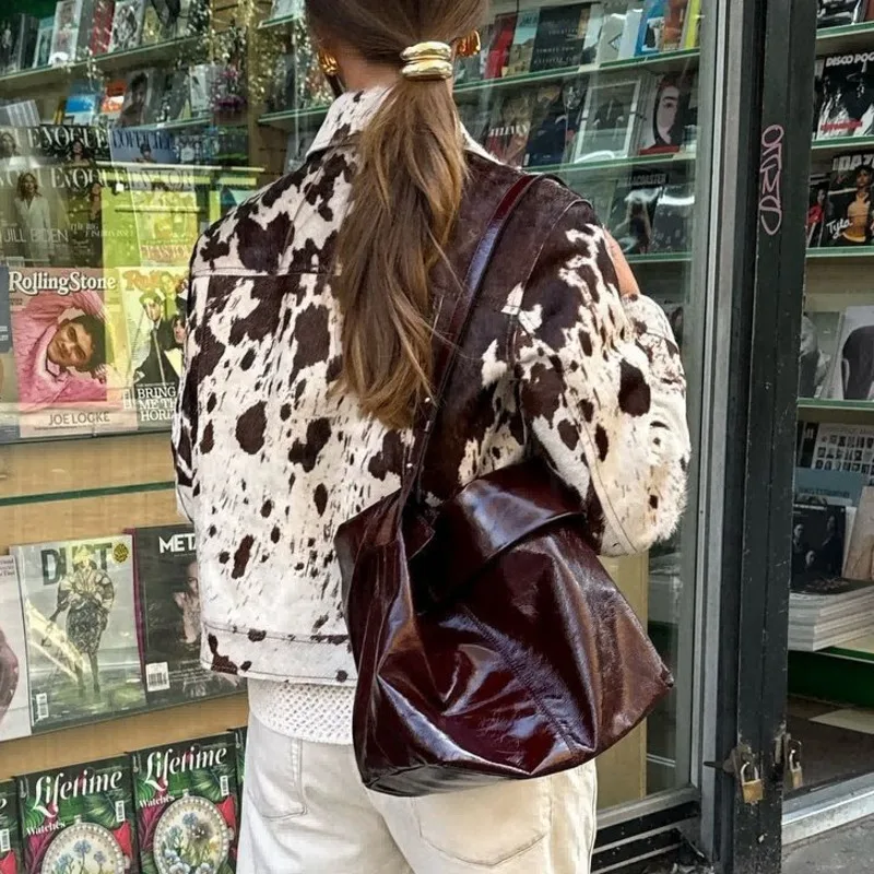 HKSH Frühling Herbst Neue frauen Kurze Jacke Gedruckt Farbe Block drehen-unten Kragen Einreiher Taschen Streetwear Mantel HK13961