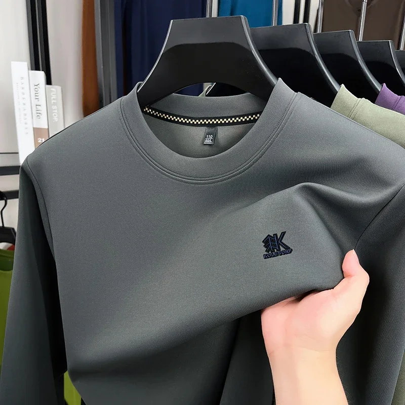 

2025 New Spring and Autumn Round Neck Long Sleeved T-shirt for Men As A Base Layer