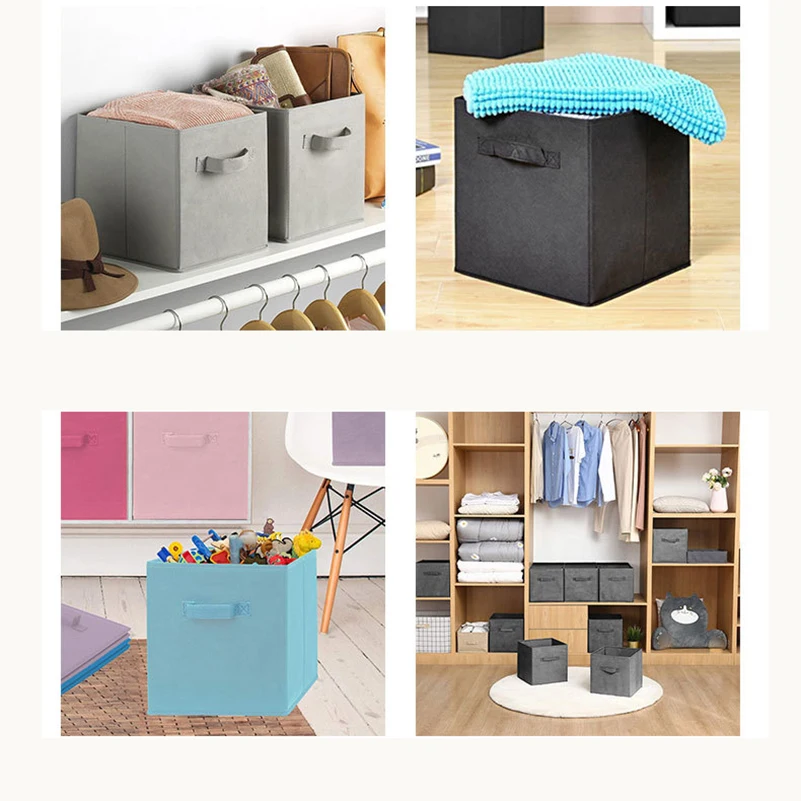 Cube Non-Woven Folding Storage Box With Handle Fabric Storage For Toys Clothes Storage Bins Home Closet Office Nursery Organizer