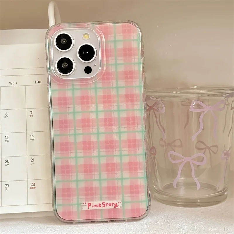 Ins Pink Plaid Phone Case for Samsung Galaxy S25 S24 S23 S22 S21 FE Ultra Plus 4G 5G Feather Texture Back Cover - náhled 5