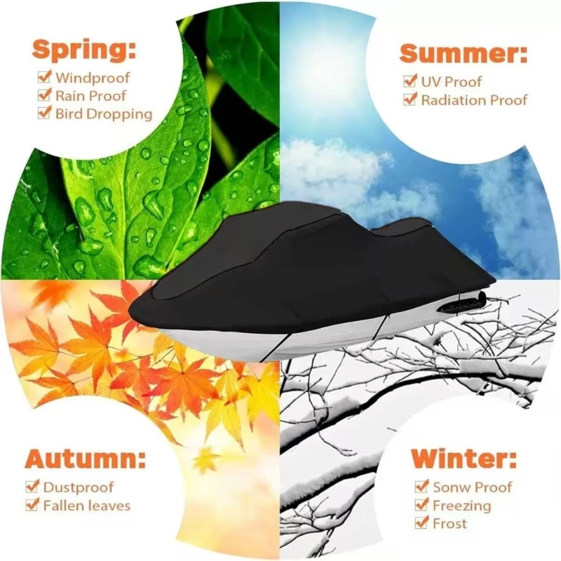 Strong Anti Fade Jet Ski Cover Featuring Double Stitched Seams & Adjustable Elastic Cord Suitable for Secure Mooring D7YA