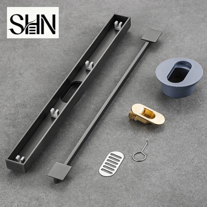 H Electroplated Gray Ultra‑narrow Linear Floor Drain, Thickened 304 Stainless Steel, Anti‑odor Anti‑insect Drain for Shower Room