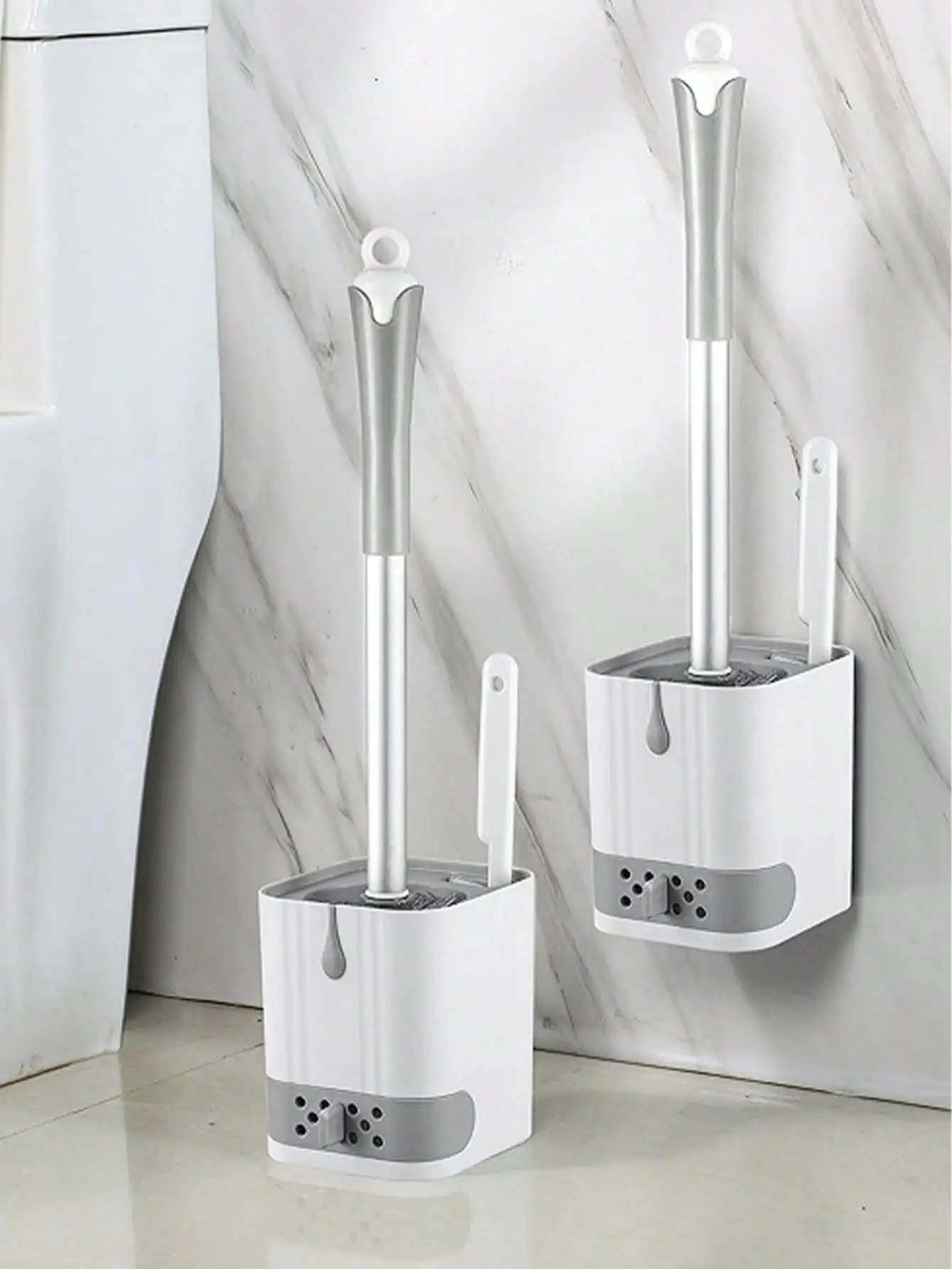 1 Set Toilet Brush With Holder, Wall-Mounted Long Handle Toilet Cleaning Brush With Holder, Flexible Toilet Cleaner, No Dead Angle, Bathroom Cleaning Brush, Cleaning Supplies, Cleaning Tools, Back To School Essentials