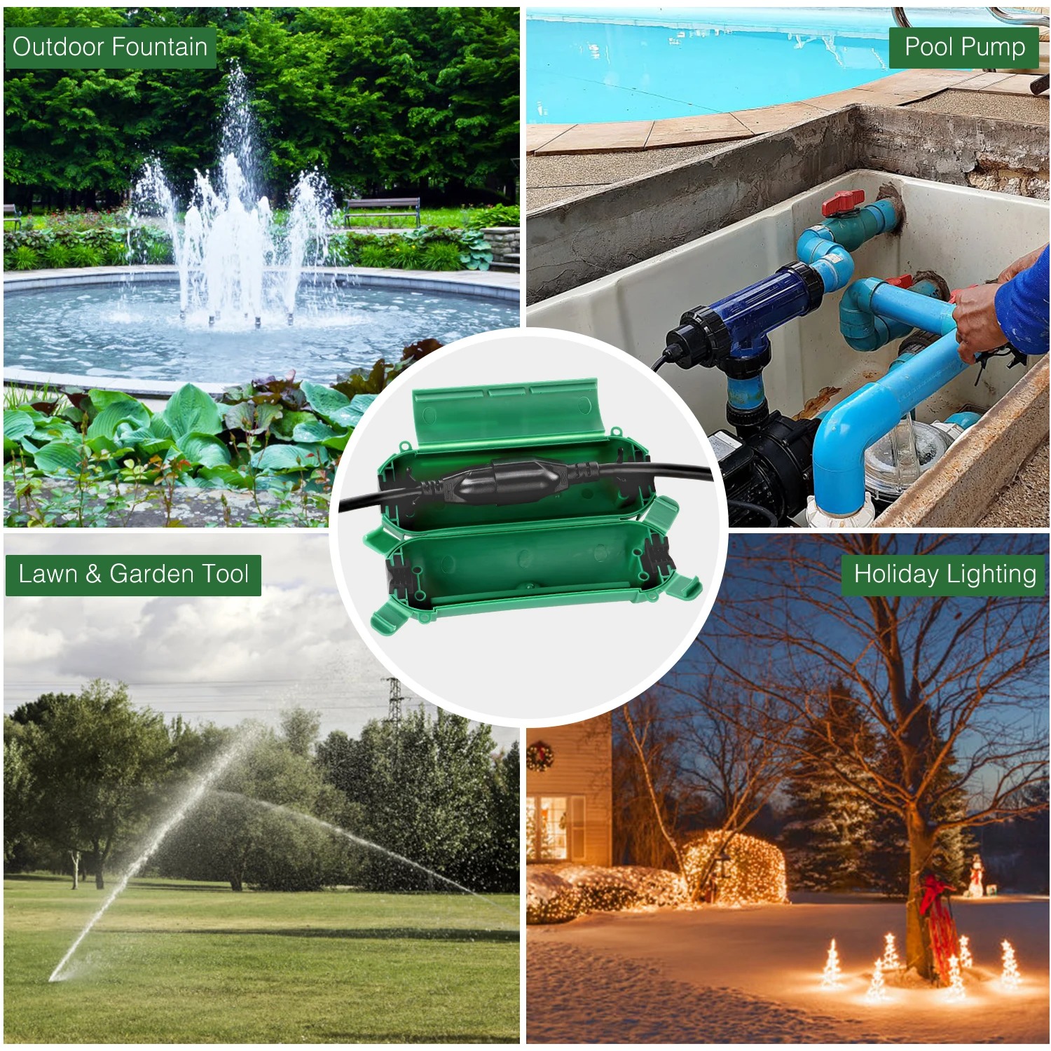 Cajas impermeables para exteriores, para enchufes de corriente, tomas de corriente, luces de cadena, paquete de 4 cajas de tomacorriente para el hogar, IP44, a prueba de lluvia y a prueba de intemperie