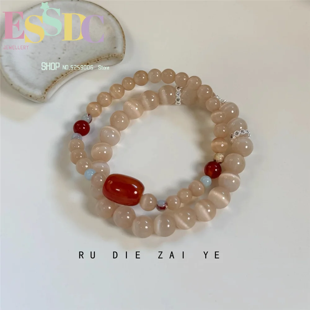 Light luxury niche ready goods like butterflies in the wild new Chinese cat eye beads red agate bracelets high-value exquisite