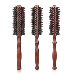 6 Style Natural Boar Bristle Hair Round Brush Wood Handle Round Barrel Hair Comb Hair Roller Brush Hairdressing Styling Tools