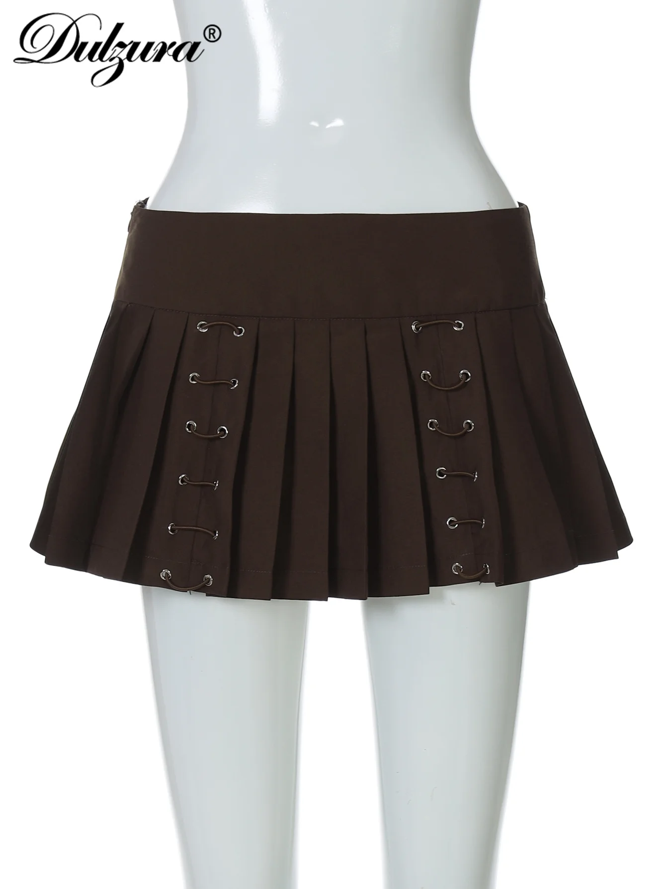 Dulzura femmes mode Sexy décontracté Mini jupe trous fermeture éclair mince plissée jupe courte fête Club rue vêtements d'été en gros