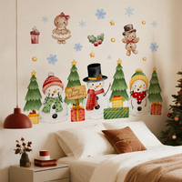 Festive Merry Christmas Wall Stickers With Snowmen & Gingerbread Removable Self-Adhesive For Kids Room Shop Restaurant Decor
