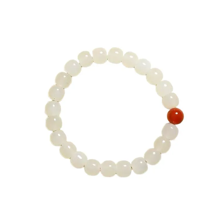 2026 Natural Hetian Jade Bracelet Mutton Fat White Jade Handstring For Men Women Plain Circle Lucky Bead Light Luxury Exquisite view 5