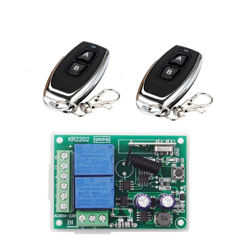 AC 110V 220V 2CH RF Remote Control Switch 433 MHz Controller + Universal RF Relay Receiver For Light Garage Door Opener