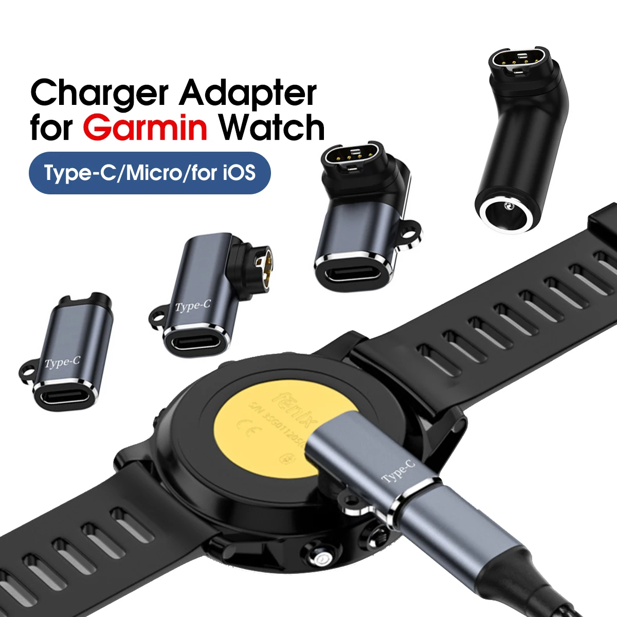 Portabel Tipe C/Micro USB Perempuan Ke Adaptor Kabel Pengisi Daya untuk Garmin Fenix 7/7S/7X/6/6S/6X/5/5S/5X Jam Pengisi Daya Konverter