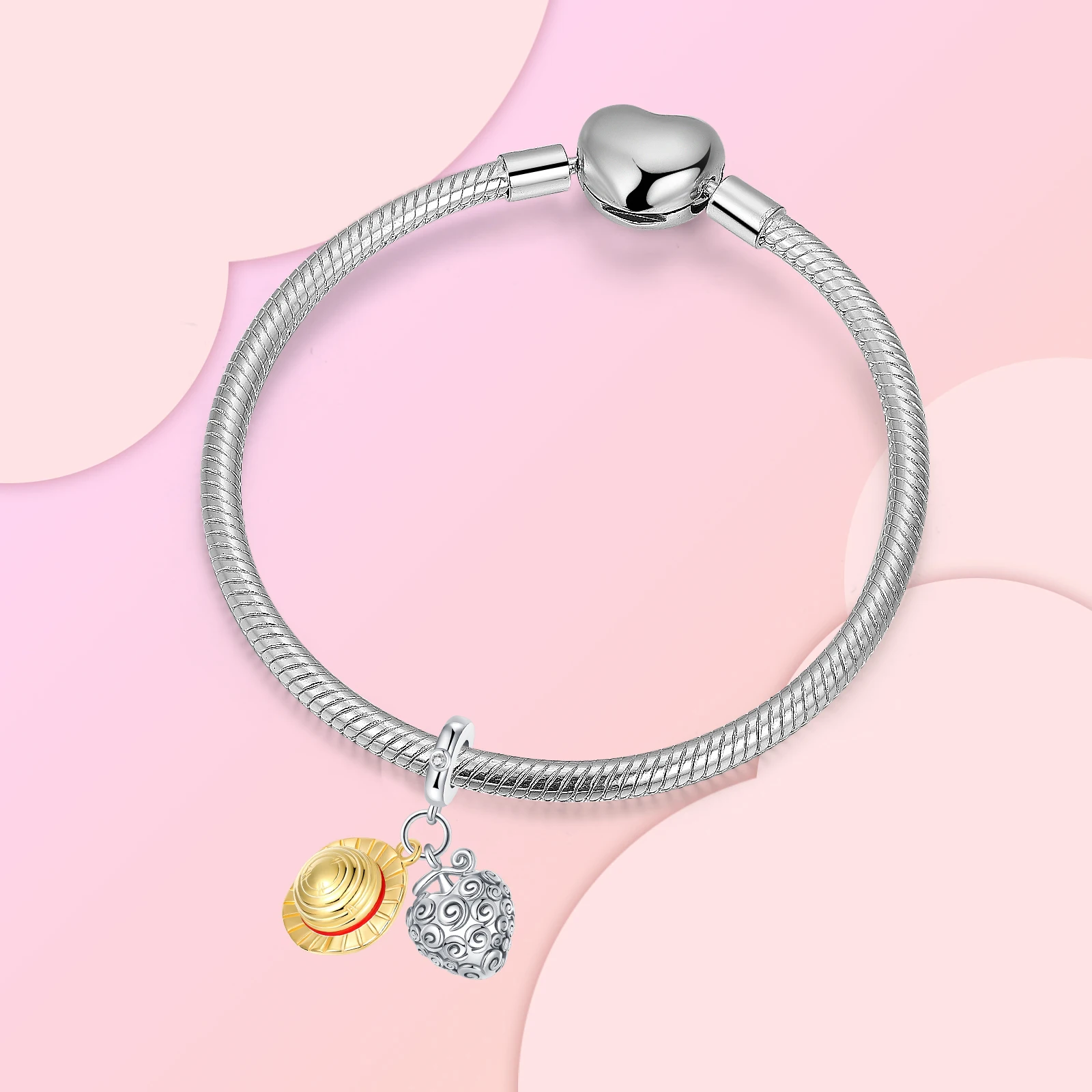 Luffy chapéu de palha anime chapéu de palha e frutas queimadas encantos para original 925 encantos pulseira prata charme grânulo para jóias femininas