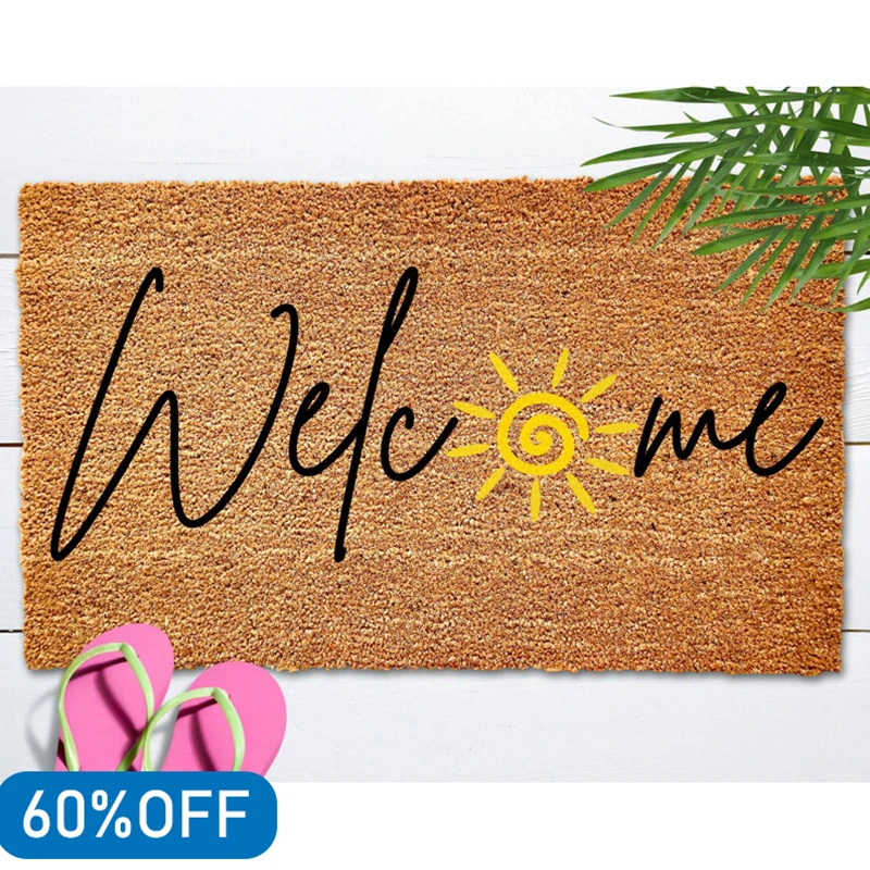 Sunshine Summer Doormat - Decorative Sun Pattern Non-Slip Welcome Mat Durable Outdoor Porch Rug with Anti-Slip Backing