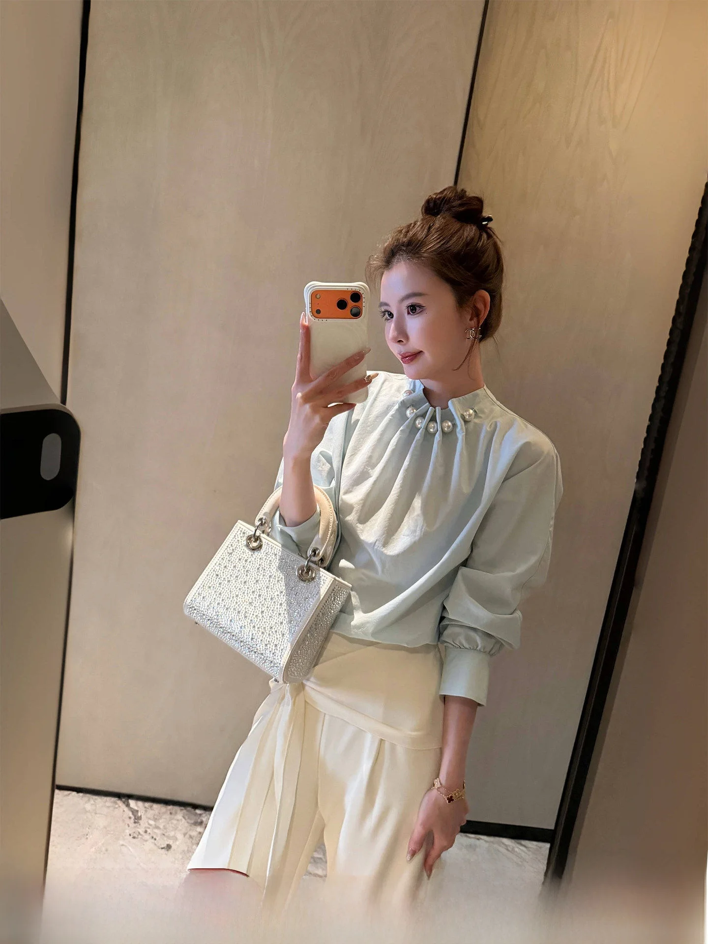 

Kun Total Blue Sea Ranges Women's irt Casual Slim Fit Long Sve Casual Sle Regular Length Stand Collar Top