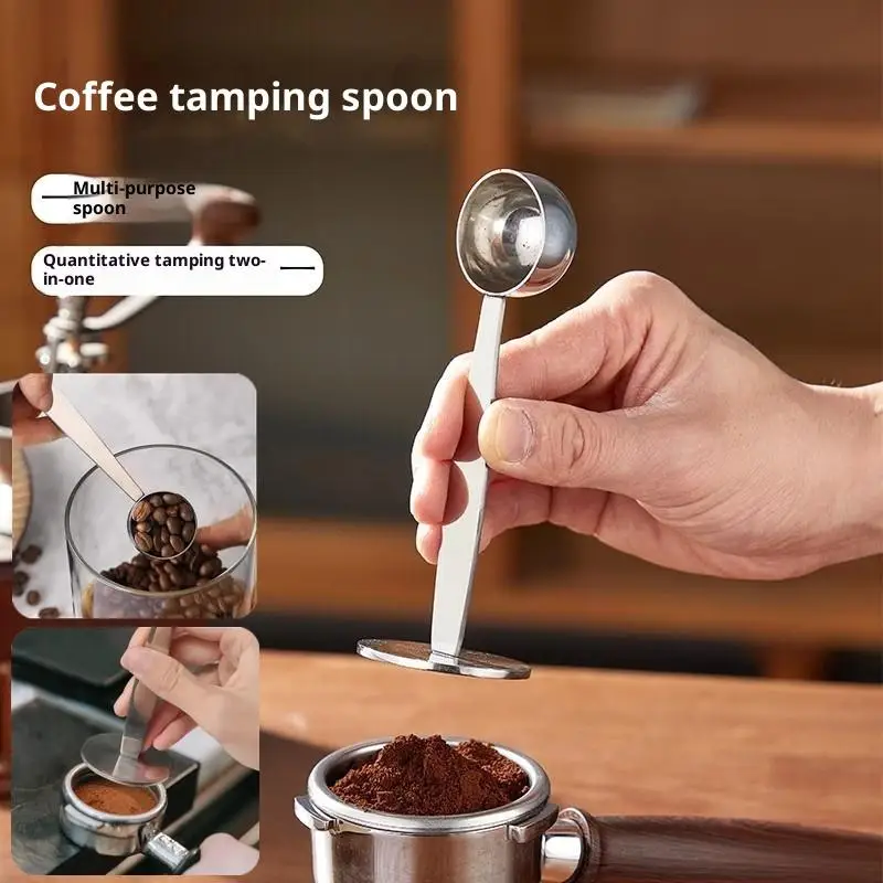 1PC 2-In-1 Stainless Steel Coffee Scoop Tamper 15/20/30ml Dual-Purpose Powder Hammer Measuring Spoon For Home Office Cafe
