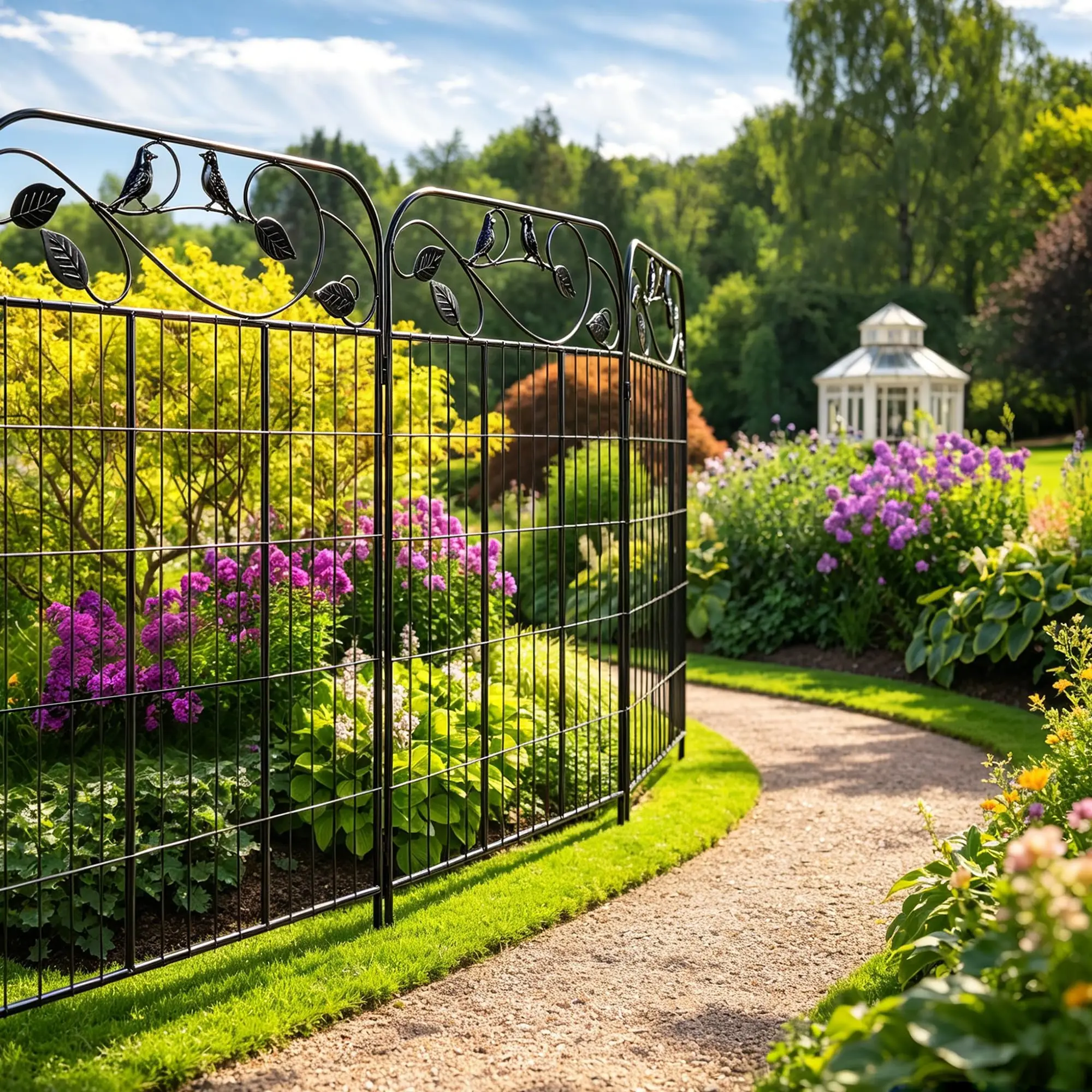 Decorative Garden Fence 40in x 36ft, 16 Pack Flat Metal Garden Border Fence, Rustproof Powder Coating, No-Dig