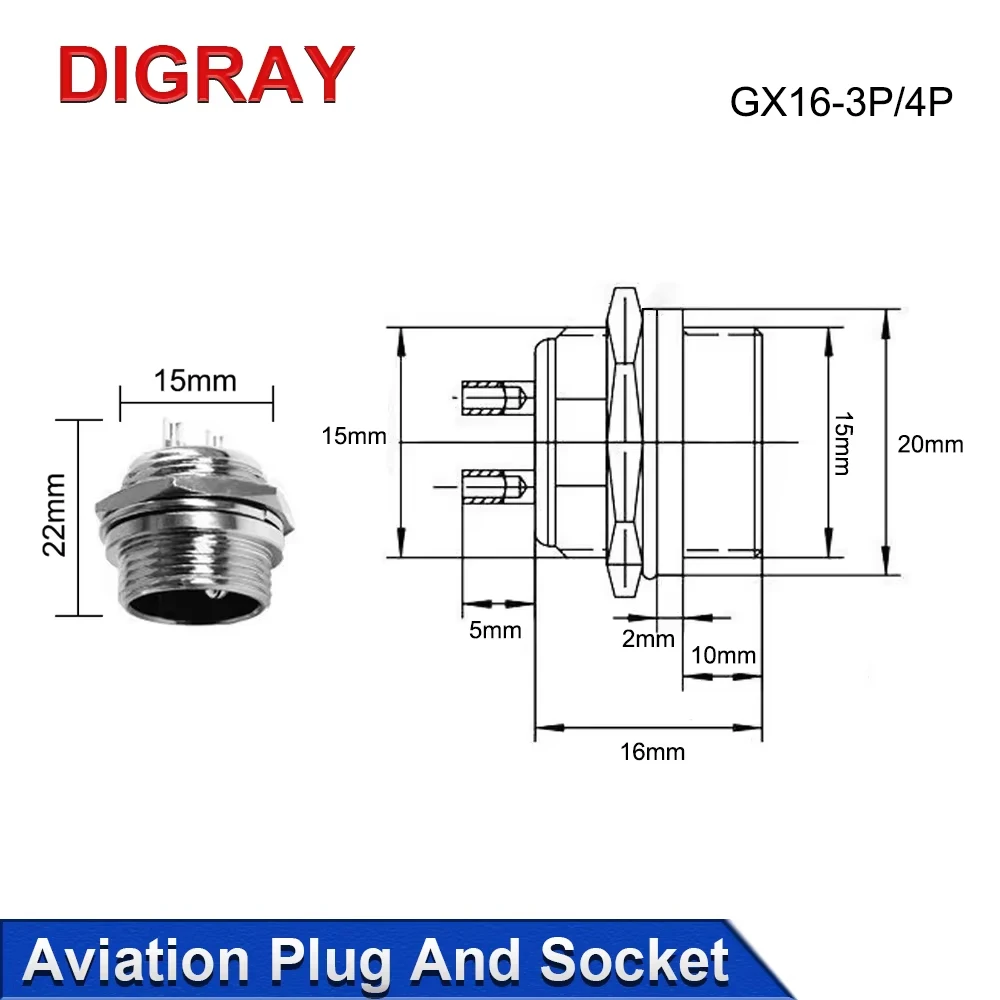 DIGRAY GX16 Metal Aviation Socket 3/4pin Cable Terminal Fixed And Docking Movable Female And Male