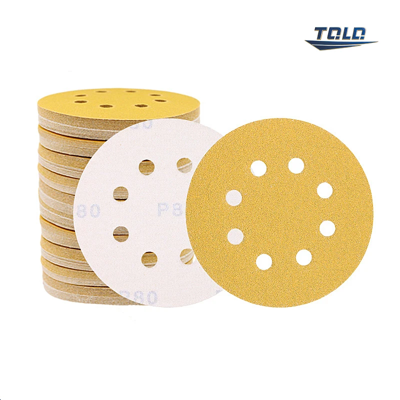 125mm Yellow Sanding Discs 8 Hole 5 Inch Hook Loop Steel Metal Rust Paint Removal Sander Discs Wood Sandpaper Abrasive tool