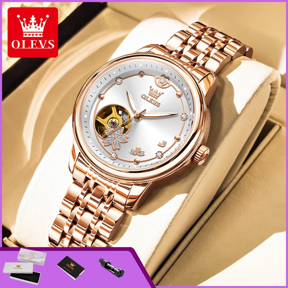 OLEVS 6732 Woman Watch Fashion Original Automatic Mechanical Watch for Lady Luxury Elegant Stainless Steel Women's Wristwatches