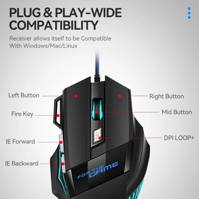 كمبيوتر محمول جديد ماوس سلكي للألعاب ماوس صامت إضاءة رائعة للألعاب الرياضية الإلكترونية تصميم ميكانيكي خاص #5